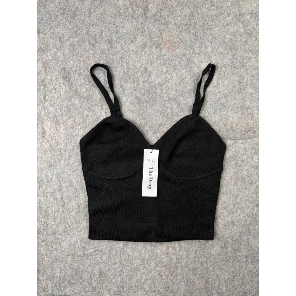 The Drop Cami Top Womens XS Black Knit Bustier Crop Ribbed Chic Minimalist NEW